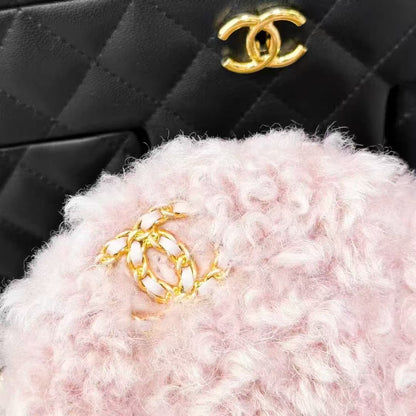 Chanel 20A Pink Teddy Plush Round Pouch, Crossbody Bag