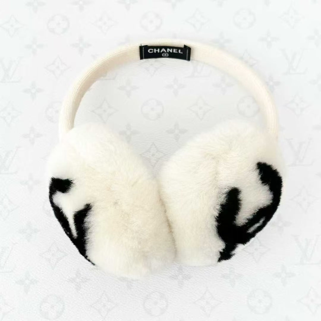 Chanel 19K Snow Collection Bestseller White and Black Double C Wool Earmuffs