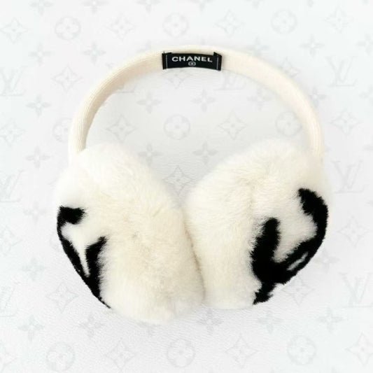 Chanel 19K Snow Collection Bestseller White and Black Double C Wool Earmuffs