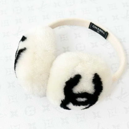 Chanel 19K Snow Collection Bestseller White and Black Double C Wool Earmuffs