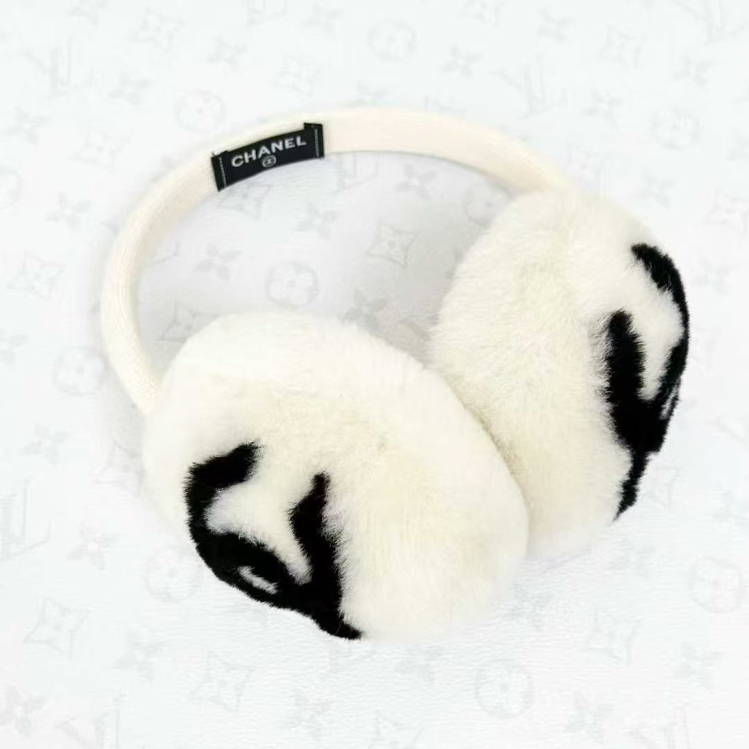 Chanel 19K Snow Collection Bestseller White and Black Double C Wool Earmuffs