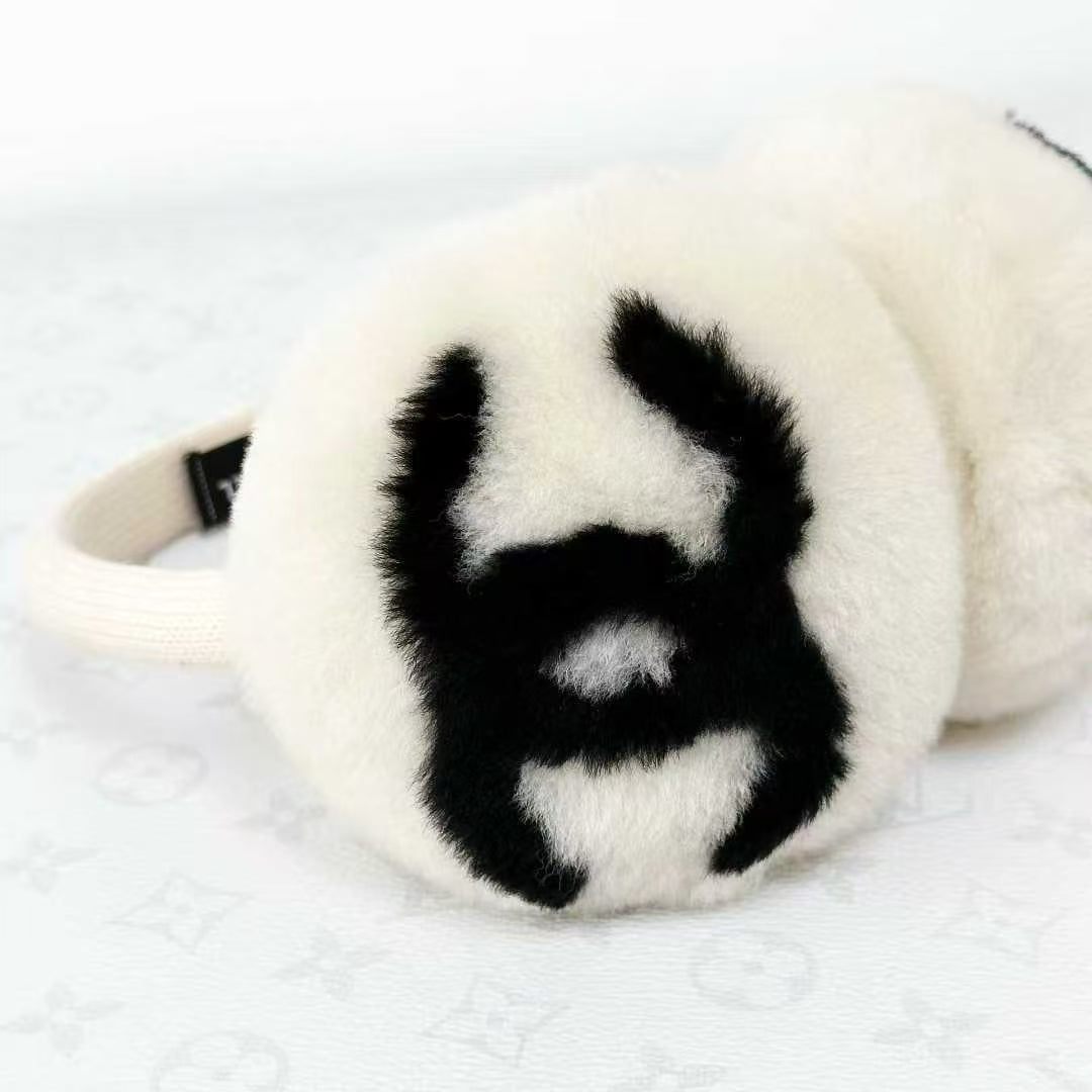 Chanel 19K Snow Collection Bestseller White and Black Double C Wool Earmuffs