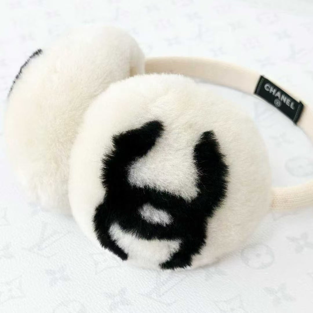 Chanel 19K Snow Collection Bestseller White and Black Double C Wool Earmuffs
