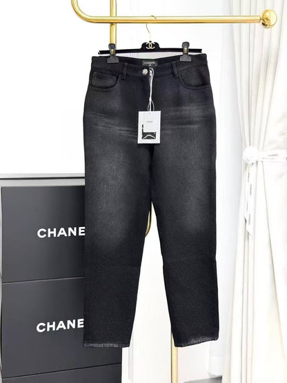 Chanel 24N Coco Neige Plush Double C Black Denim Trousers