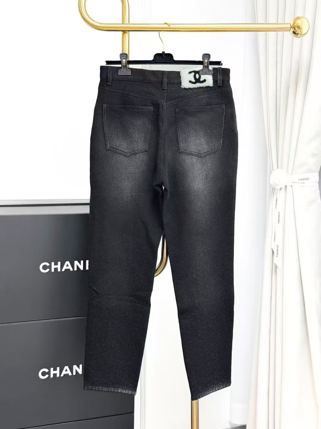Chanel 24N Coco Neige Plush Double C Black Denim Trousers