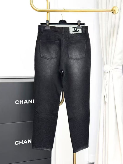 Chanel 24N Coco Neige Plush Double C Black Denim Trousers