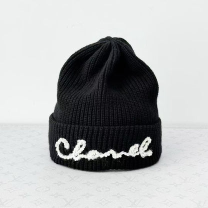 Chanel 21A Black and White Embroidered Letter Knit Hat