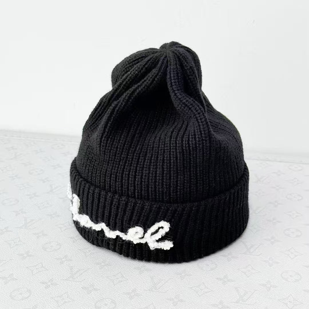 Chanel 21A Black and White Embroidered Letter Knit Hat