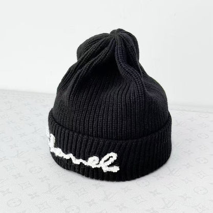 Chanel 21A Black and White Embroidered Letter Knit Hat