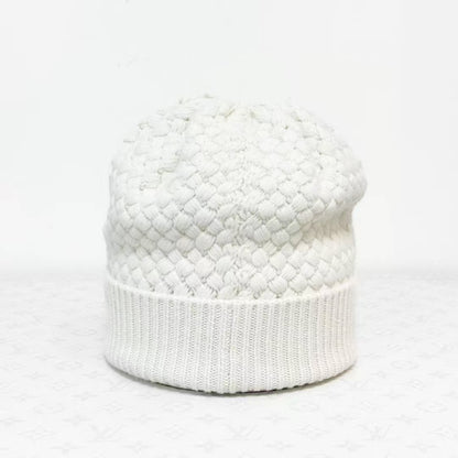 Chanel 25A White Pineapple Knit Beanie, Wool Hat
