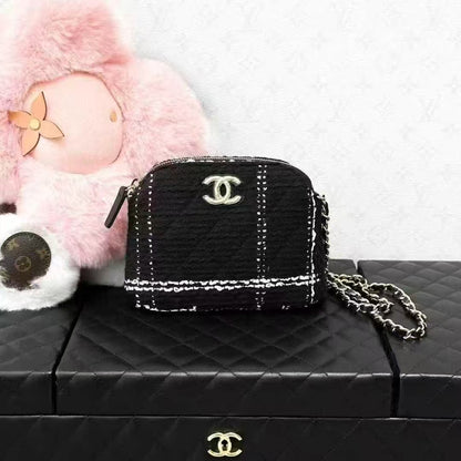 Chanel 24K Black and White Checkered Tweed Shell Chain Bag, Vic Gift