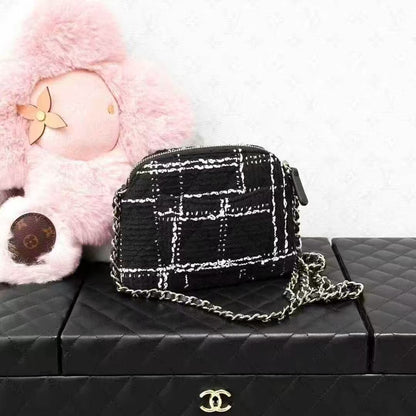 Chanel 24K Black and White Checkered Tweed Shell Chain Bag, Vic Gift