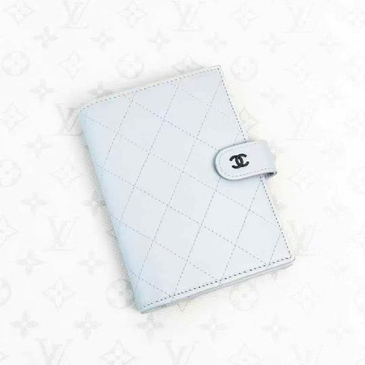 Chanel 24P Light Gray Double C Quilted Passport Holder and Card Case