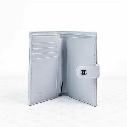 Chanel 24P Light Gray Double C Quilted Passport Holder and Card Case