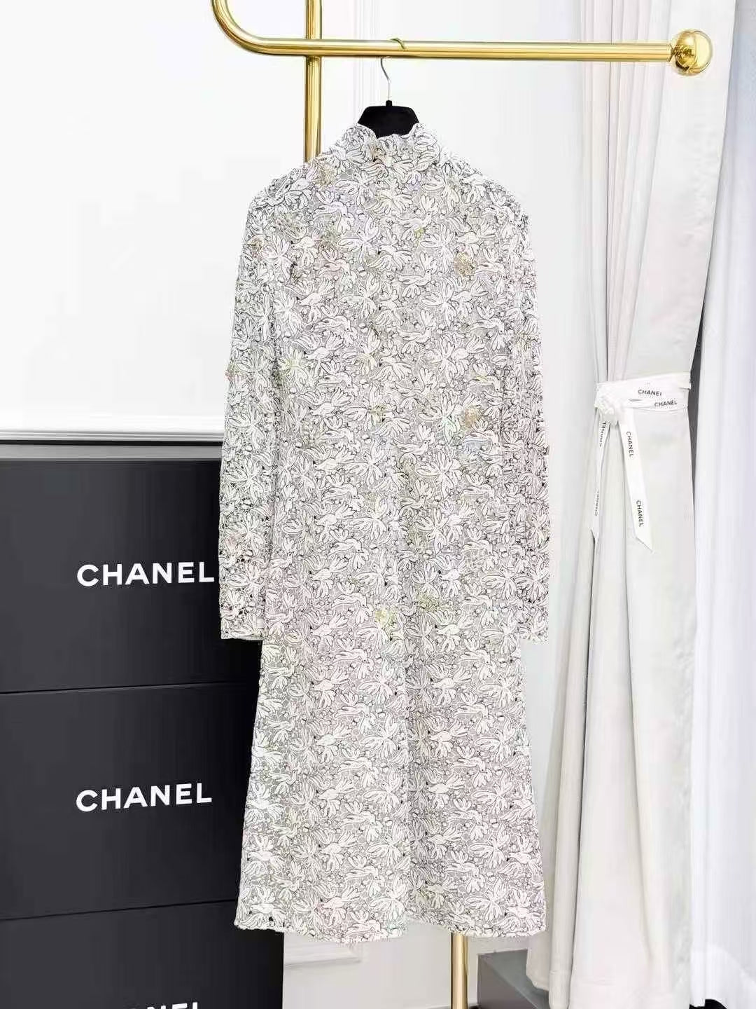 Chanel 22C Runway Collection Embroidered Lace and Peace Dove Dress