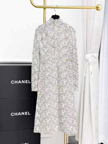 Chanel 22C Runway Collection Embroidered Lace and Peace Dove Dress