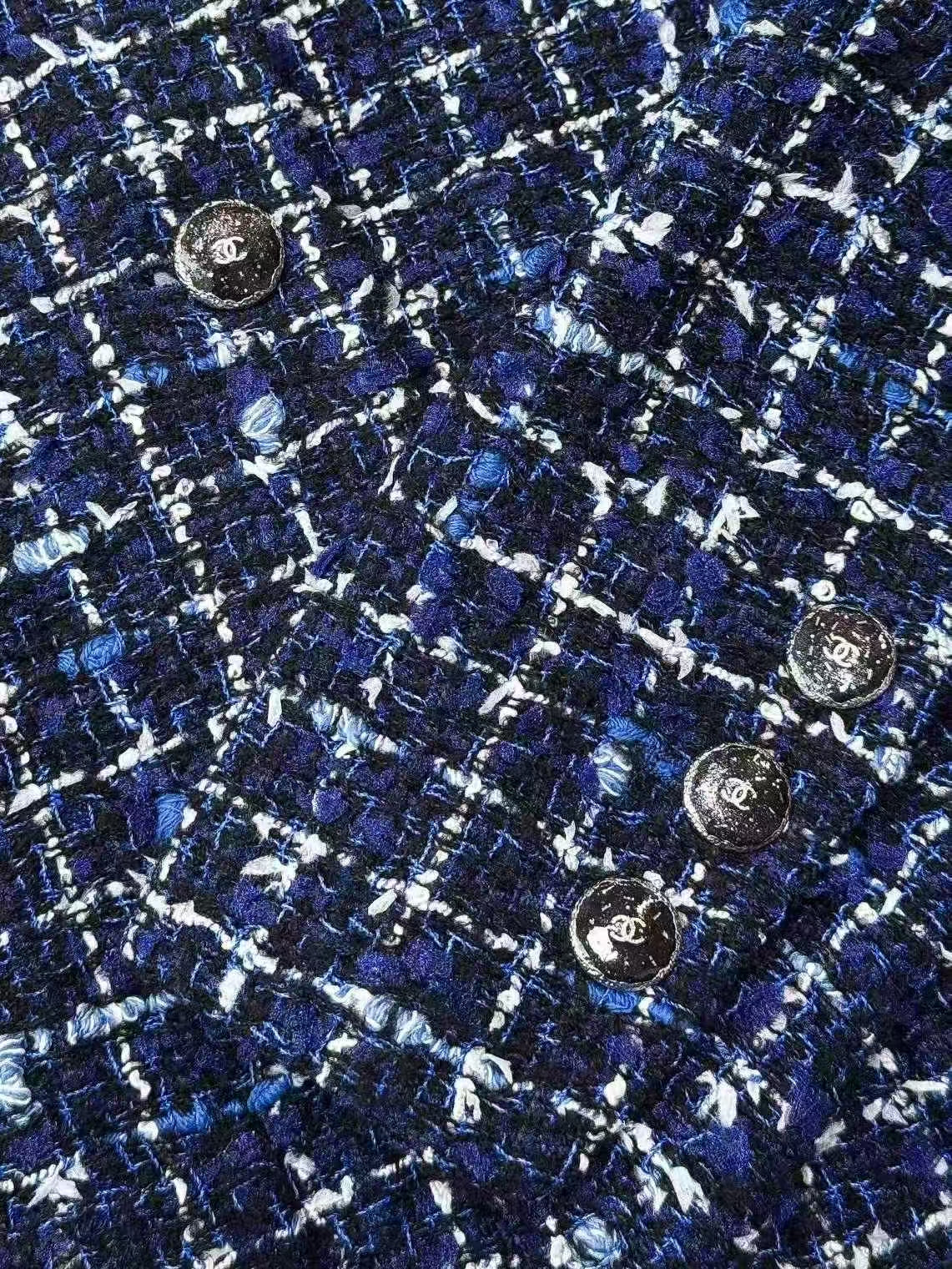 Chanel 25P Blue and White Checked Fine Tweed Jacket