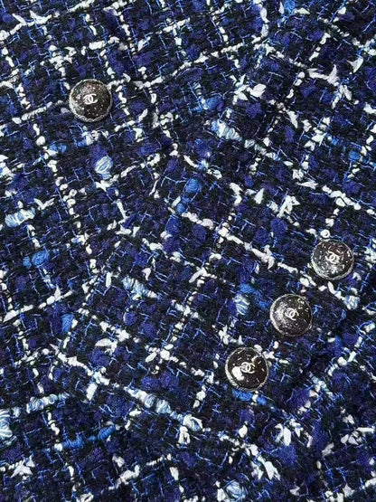 Chanel 25P Blue and White Checked Fine Tweed Jacket
