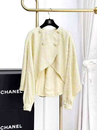 Chanel 23S Yellow Sequined Asymmetric Cape Jacket