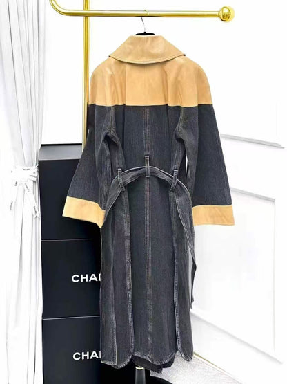 Chanel Snow Collection Gray Denim Patchwork Leather Long Coat