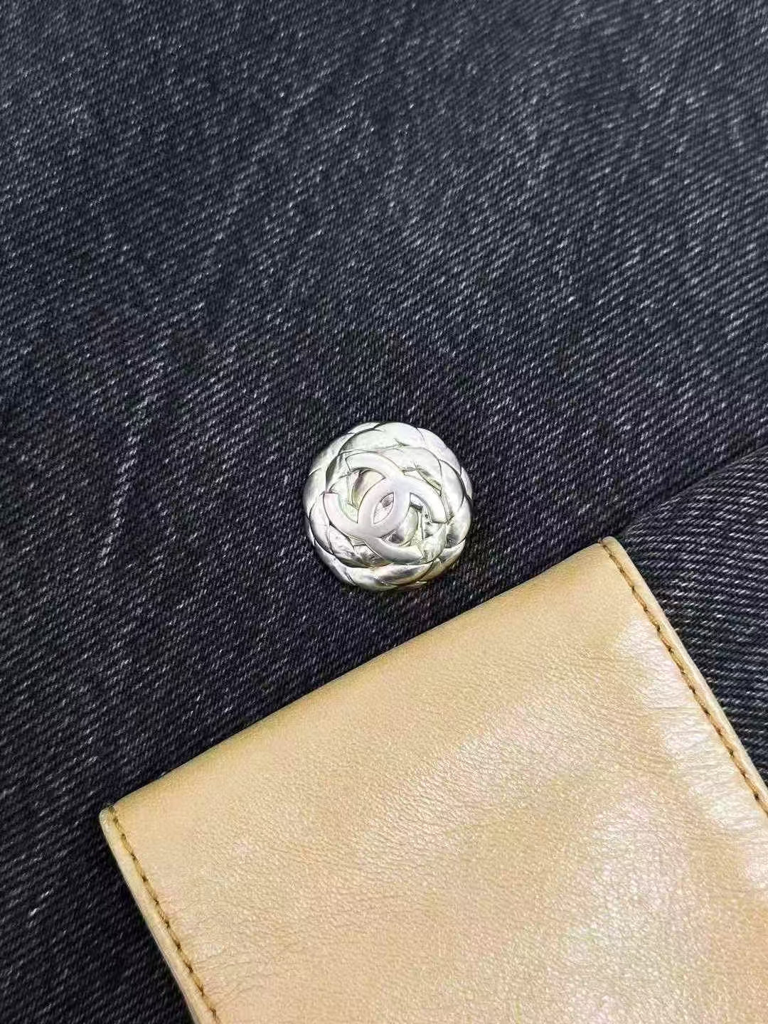 Chanel Snow Collection Gray Denim Patchwork Leather Long Coat