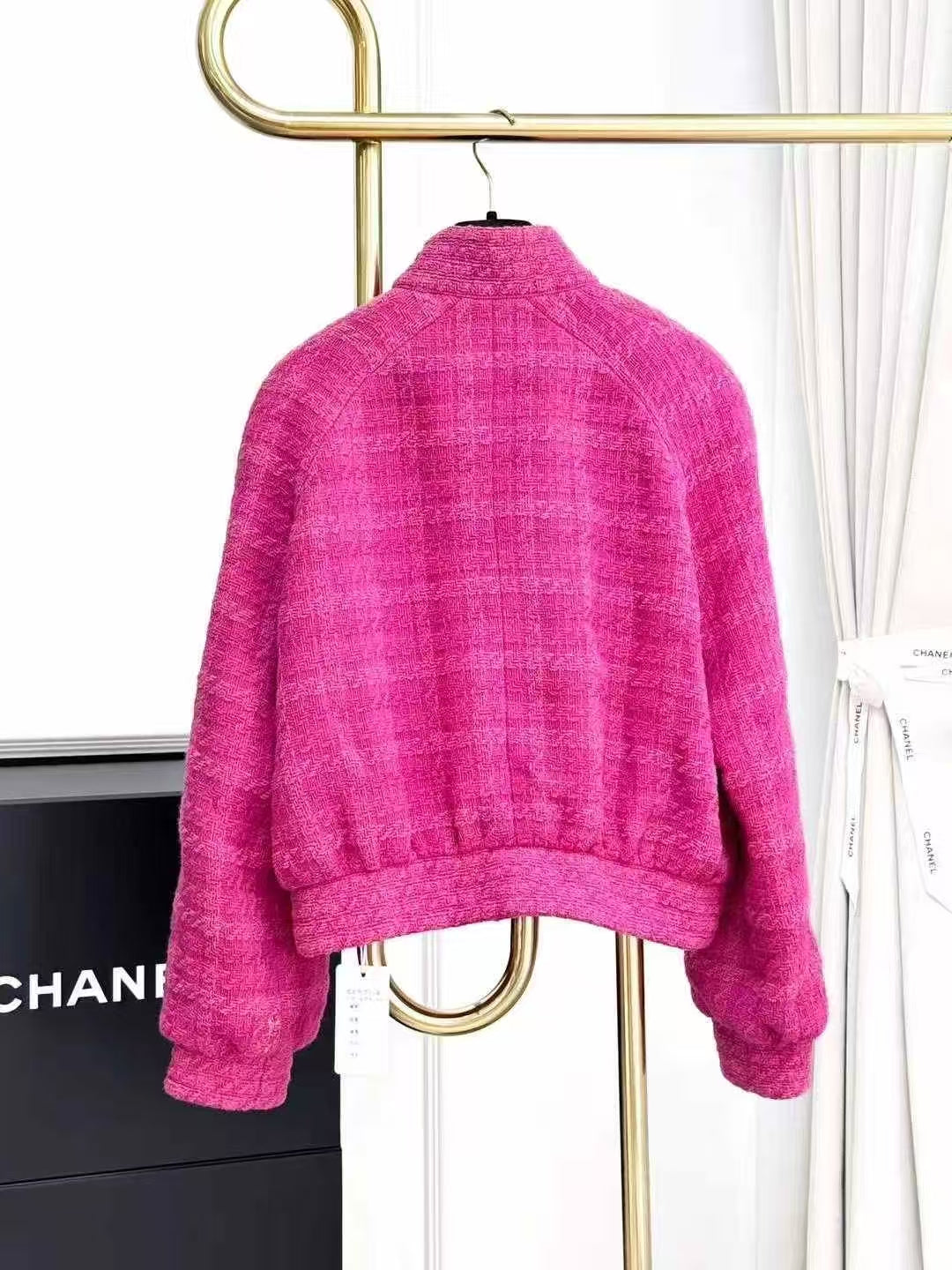 Chanel Snow Collection Rose Pink Stand Collar Long Sleeve Jacket