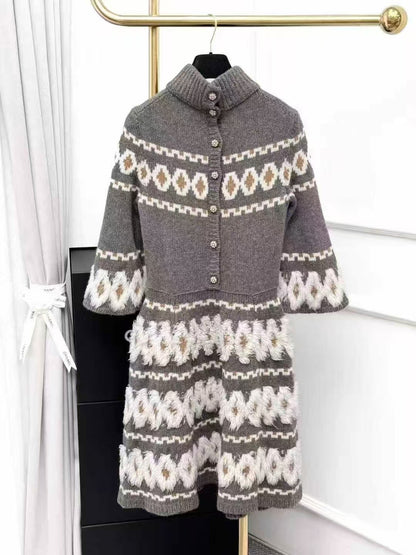 Chanel 19K Snow Collection Gray-White Melange Wool and Yak Wool Blend Knit Dress