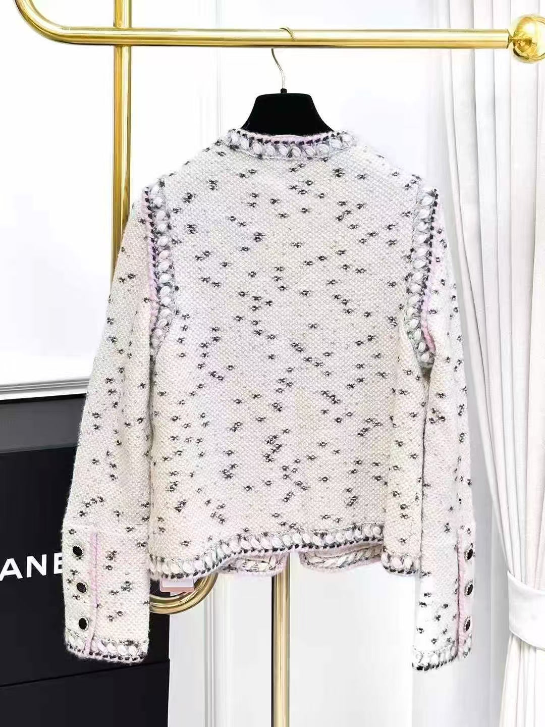 Chanel Château Collection Cream and Black-Pink Melange Cowl Neck Cardigan