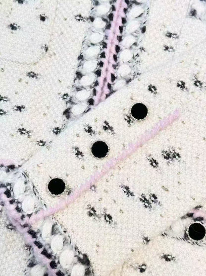 Chanel Château Collection Cream and Black-Pink Melange Cowl Neck Cardigan