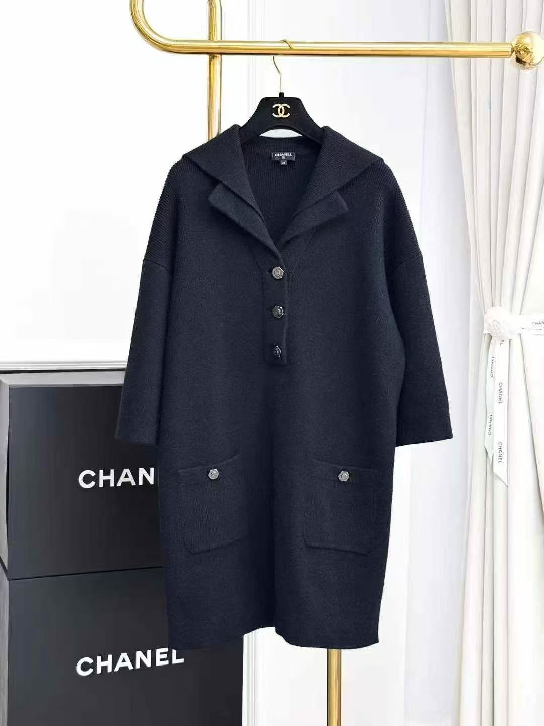 Chanel Hamburg Collection Navy Blue Knit Dress with Boat Neck