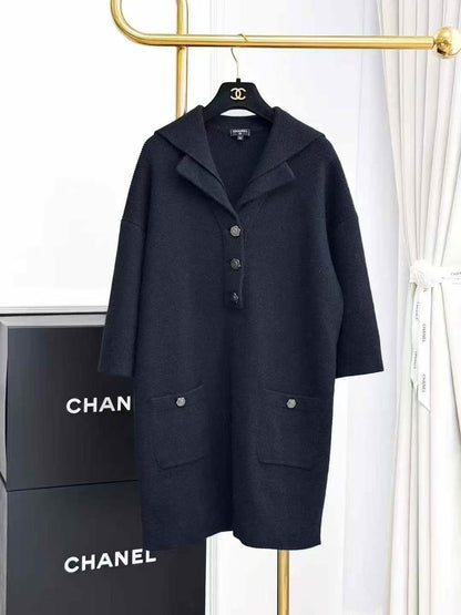 Chanel Hamburg Collection Navy Blue Knit Dress with Boat Neck
