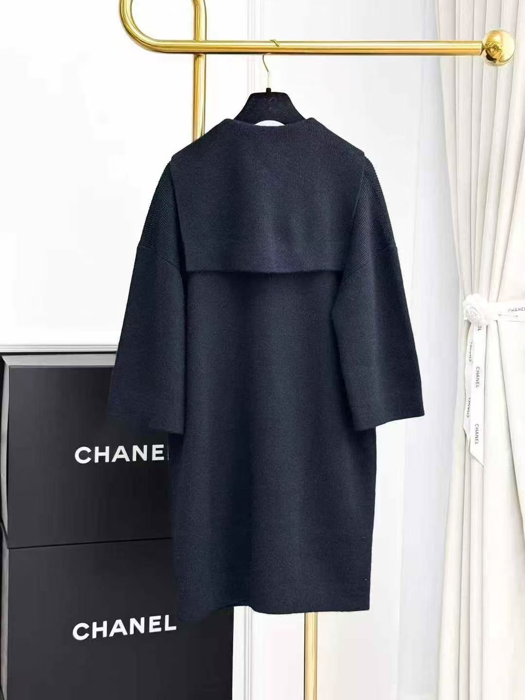 Chanel Hamburg Collection Navy Blue Knit Dress with Boat Neck