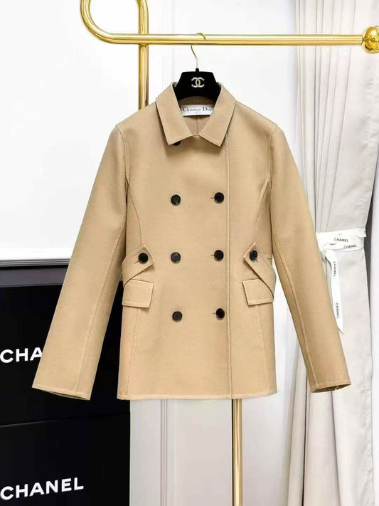 Dior Khaki Double-Breasted Belted Wool Long-Sleeve Coat