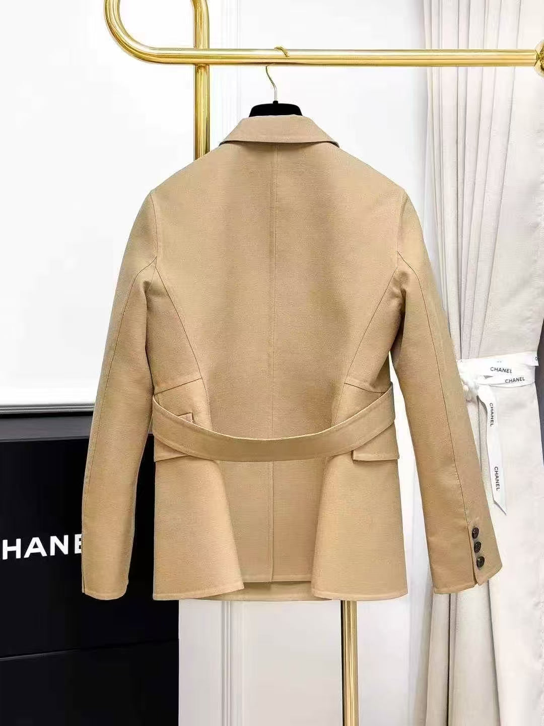 Dior Khaki Double-Breasted Belted Wool Long-Sleeve Coat
