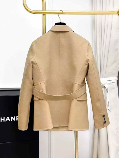 Dior Khaki Double-Breasted Belted Wool Long-Sleeve Coat