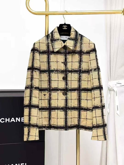 Dior Khaki and Black Checkered Collared Long-Sleeve Jacket
