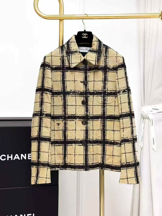 Dior Khaki and Black Checkered Collared Long-Sleeve Jacket