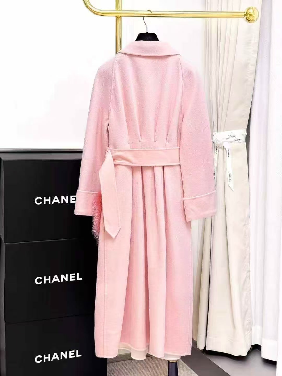 Fendi Pink Fox Fur Pocket Long Coat
