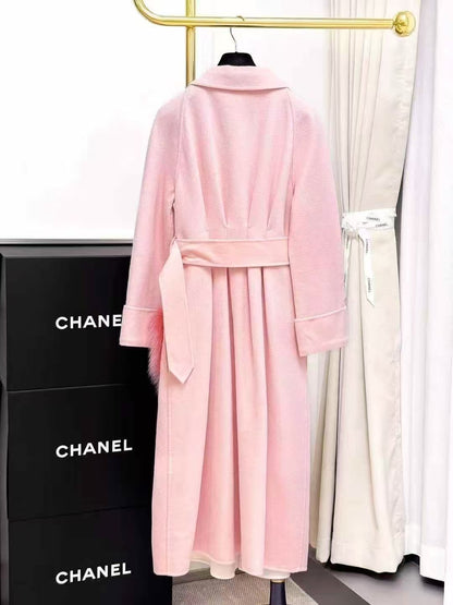 Fendi Pink Fox Fur Pocket Long Coat