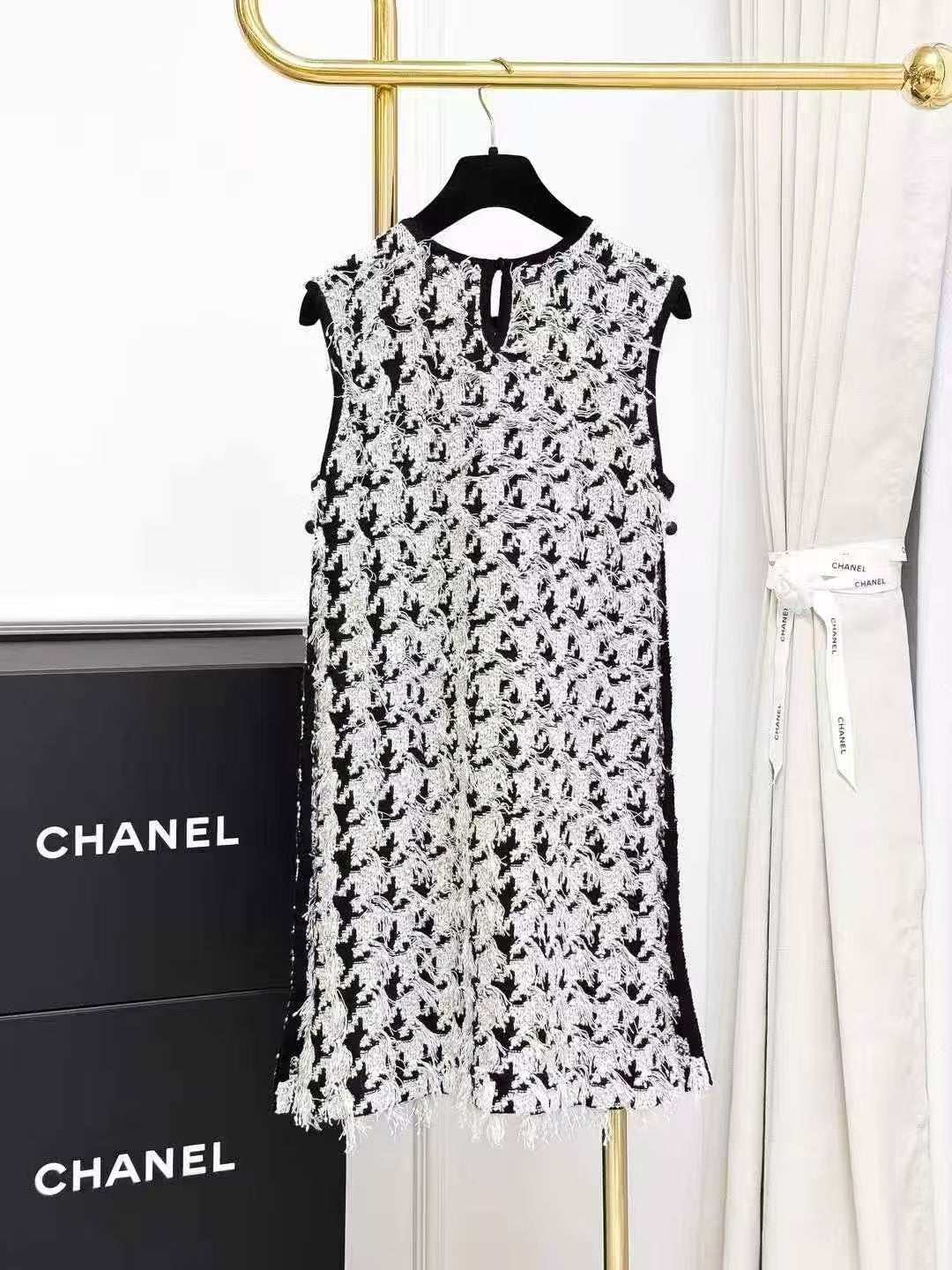 Dior Black and White Ombré 3D Fringe Sleeveless Dress