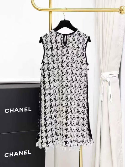 Dior Black and White Ombré 3D Fringe Sleeveless Dress