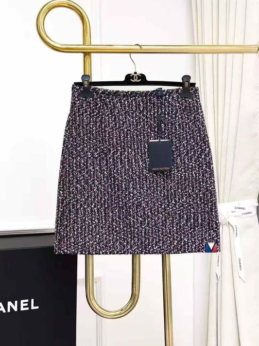 LV Red, Blue, and White Mixed-Color Wool Skirt, Mini Skirt