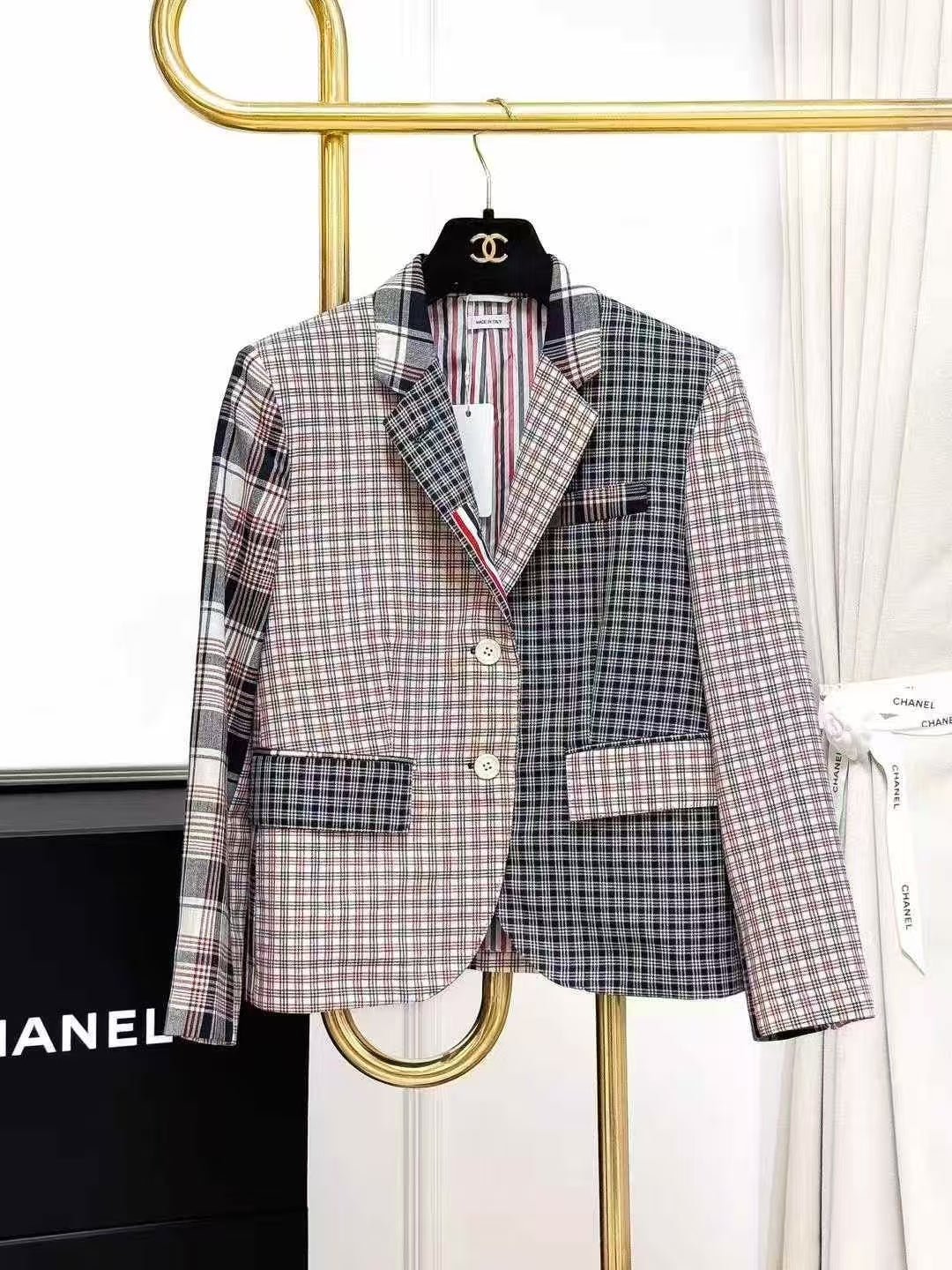 Thom Browne Mixed-Color Checkered Patchwork Blazer