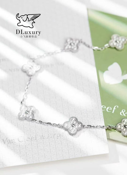 Van Cleef & Arpels Vintage Alhambra White Gold Diamond-Set Four-Leaf Clover Ten-Flower Necklace