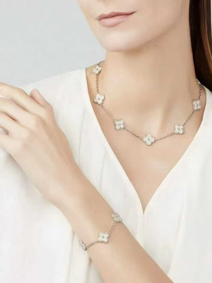 Van Cleef & Arpels Vintage Alhambra White Gold Diamond-Set Four-Leaf Clover Ten-Flower Necklace