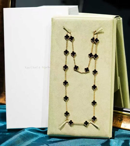 Van Cleef & Arpels Vintage Alhambra Collection Twenty-Flower Black Onyx Long Necklace
