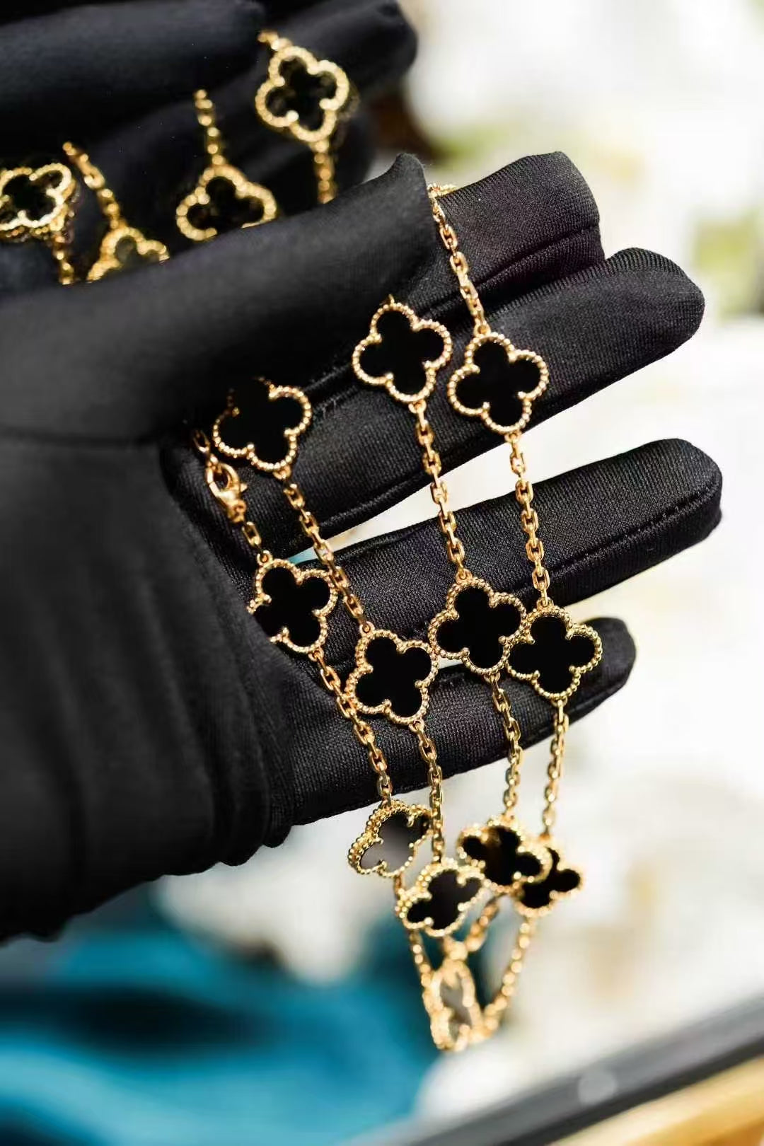 Van Cleef & Arpels Vintage Alhambra Collection Twenty-Flower Black Onyx Long Necklace
