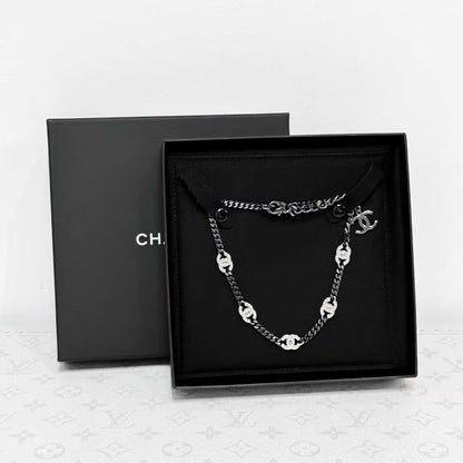 Chanel 21A Black Gunmetal Double C Diamond-Studded Choker Necklace