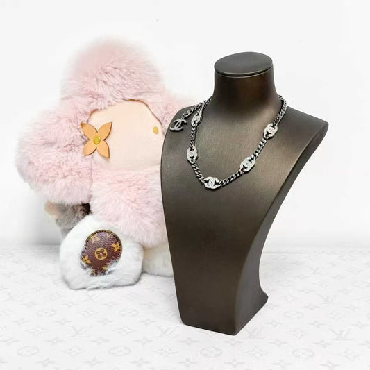 Chanel 21A Black Gunmetal Double C Diamond-Studded Choker Necklace