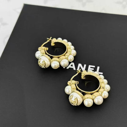 Chanel 22S Pearl and Crystal Round Stud Earrings